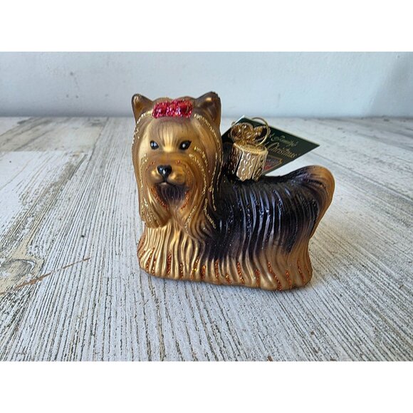OWC old world Yorkie dog glass glitter ornament puppy Xmas tree - Picture 1 of 10